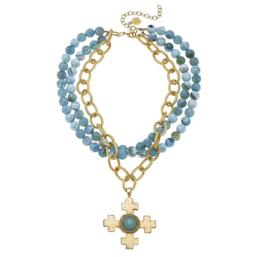 Quad Cross Multi-Strand Agate Necklace