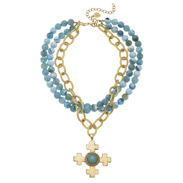 Quad Cross Multi-Strand Agate Necklace