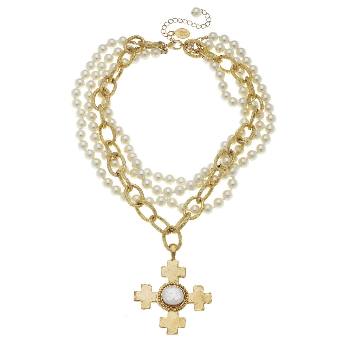 14k White Baroque Pearl Cross and Champagne Diamond Necklace – Chan Luu