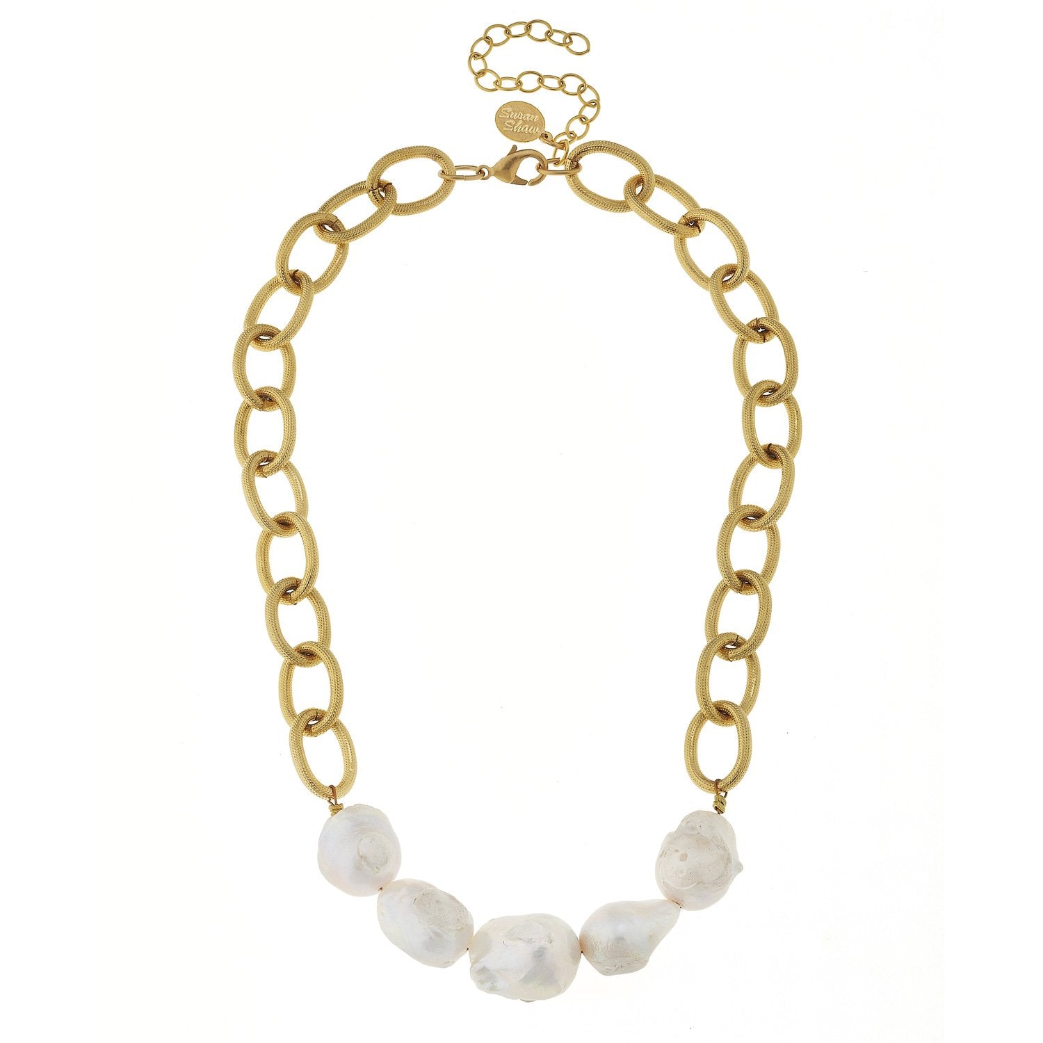 Susan Shaw Gold Chain & Baroque Pearl Accent Necklace