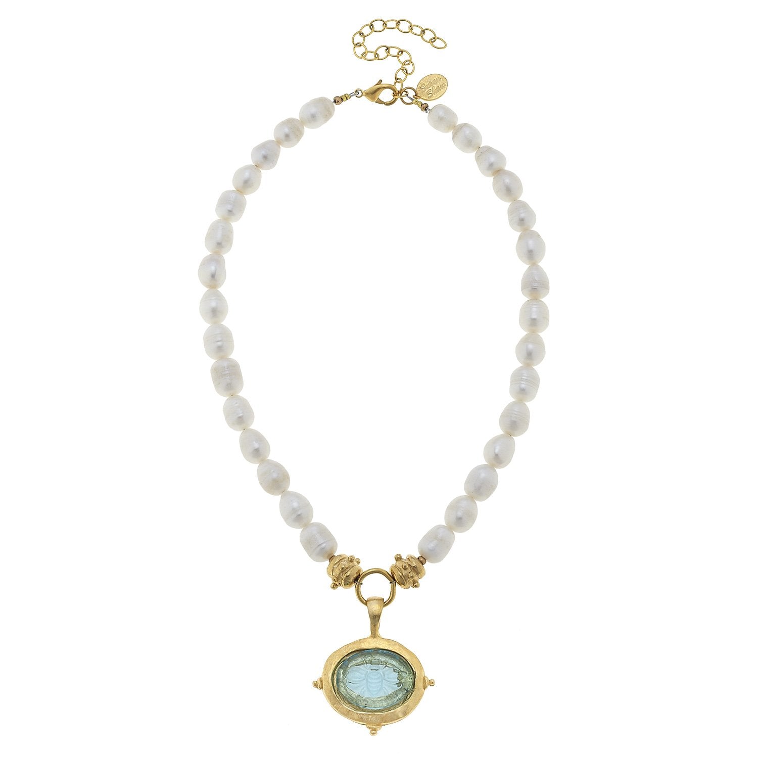Susan Shaw Venetian Glass Bee Intaglio Pearl Necklace