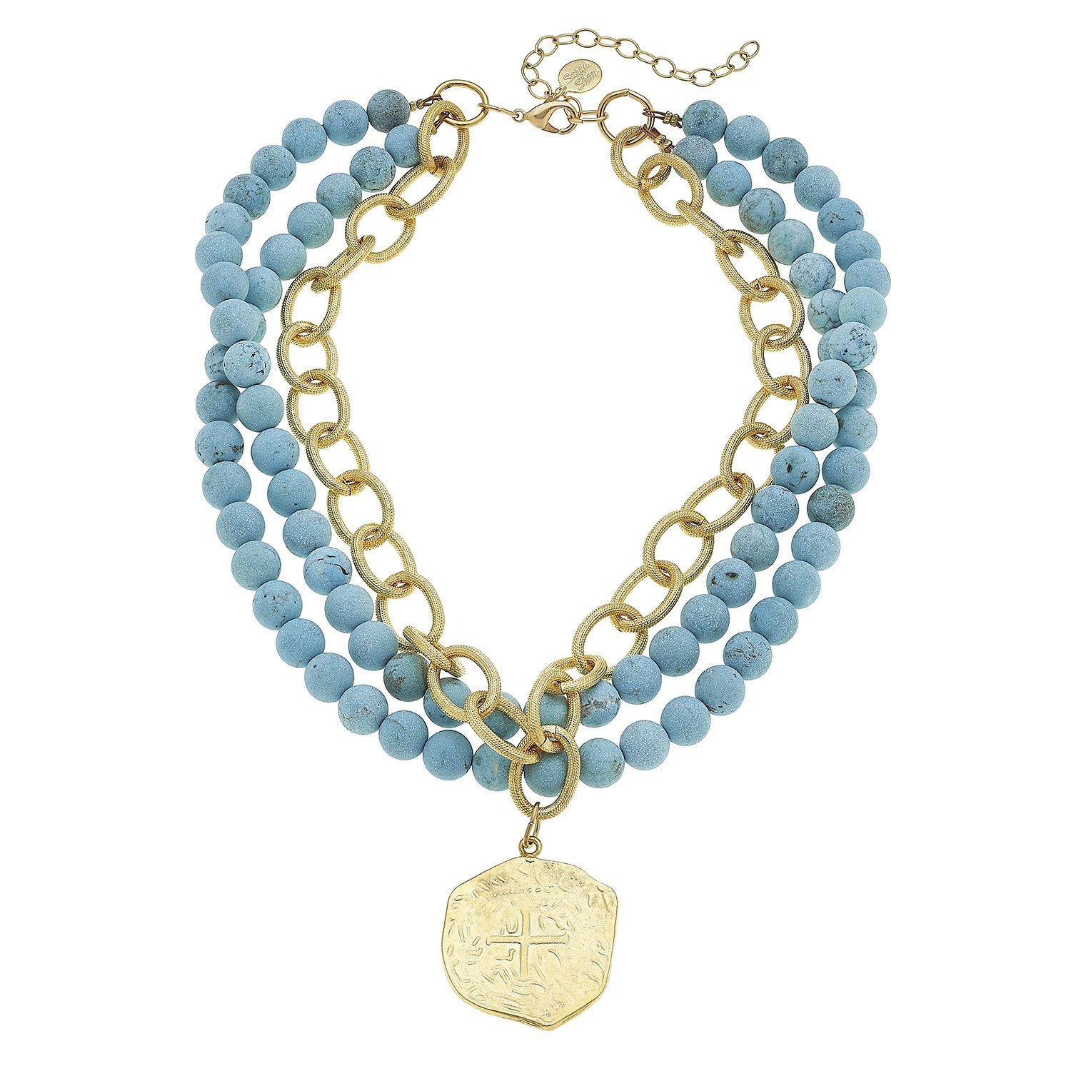 Susan Shaw Multi Strand Turquiuse + Coin Necklace