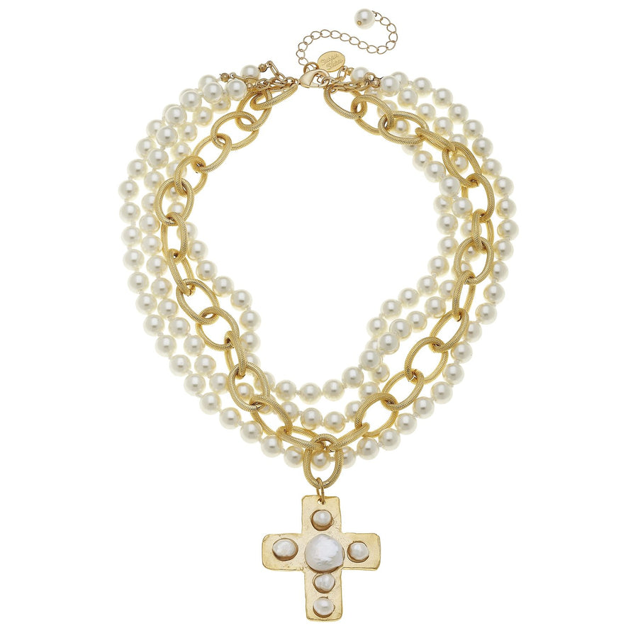 Pearl Cross Multi-Strand Necklace
