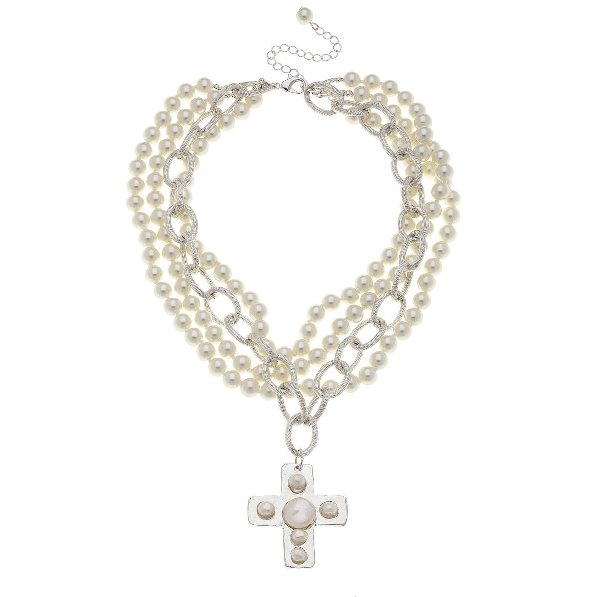 Pearl Necklace with Silver Cross