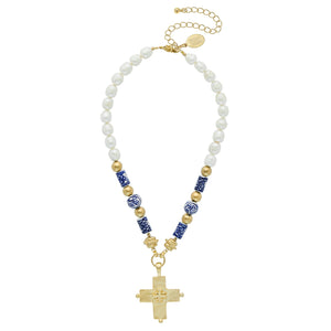Blue & White Jerusalem Cross Necklace