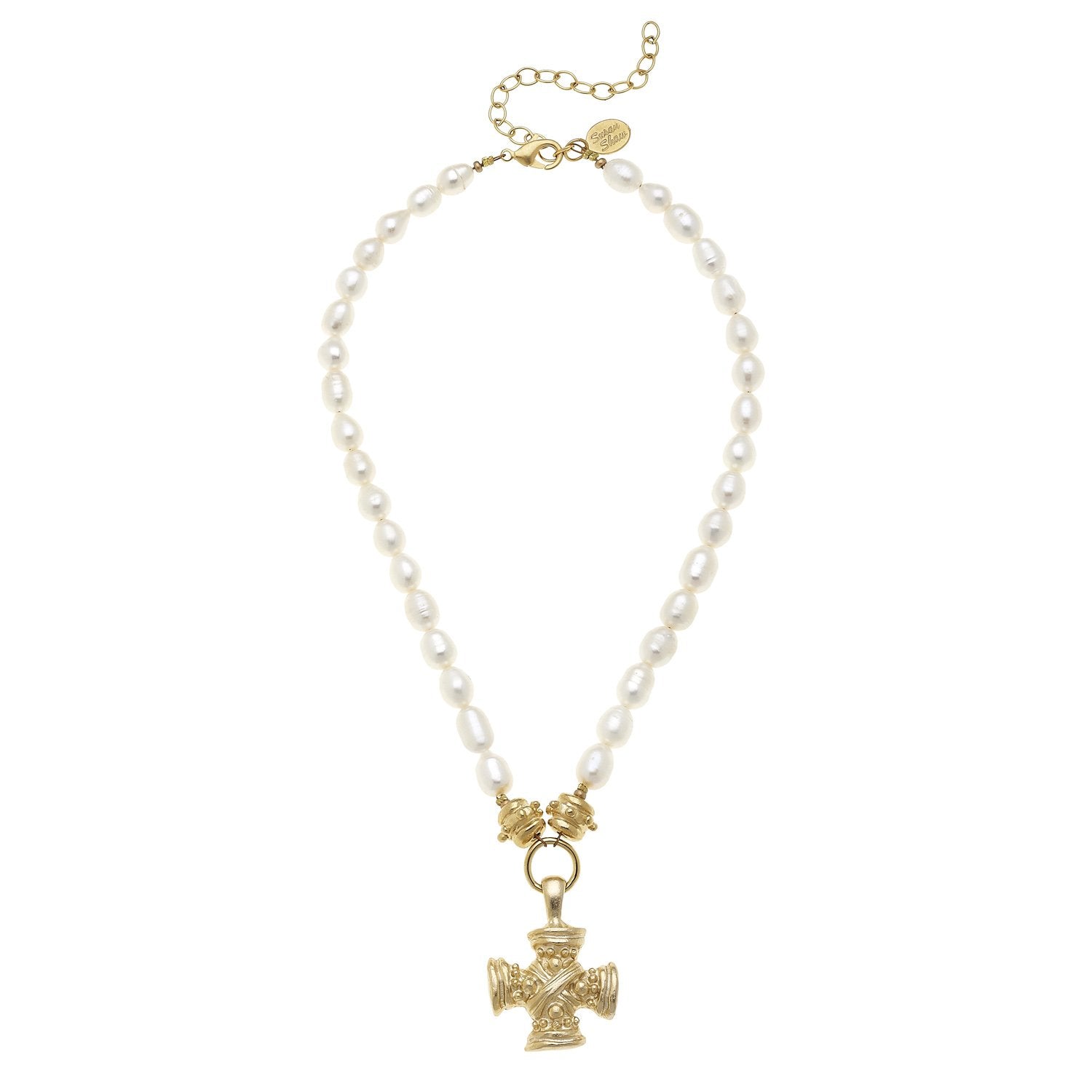 Susan Shaw Pearl Necklace w/ Squared French Cross
