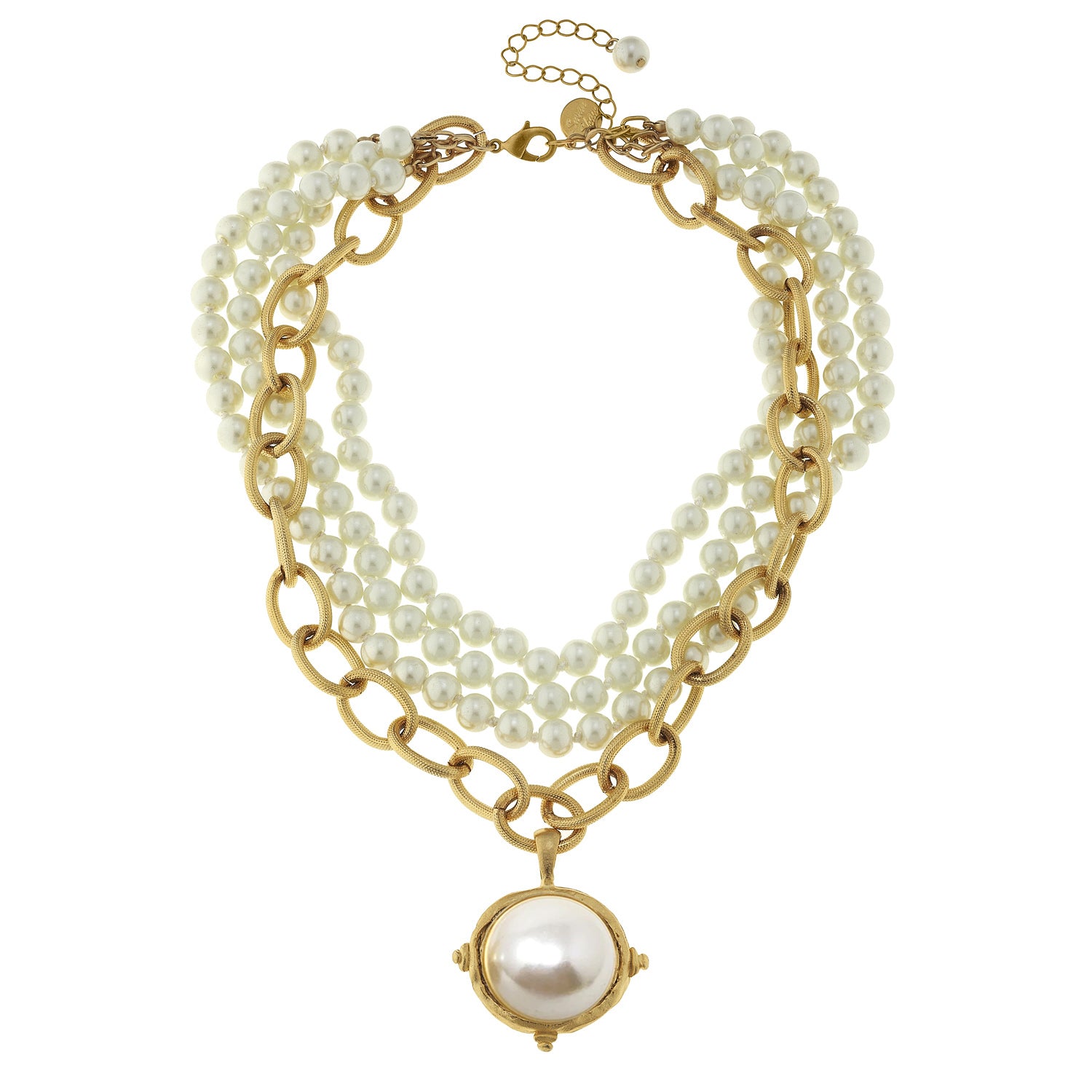 Susan Shaw Multi Strand Pearl Necklace w/ Pearl Cab