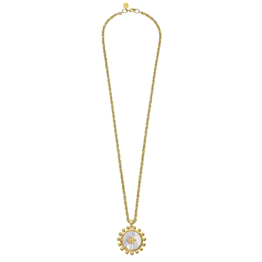 Long Mother of Pearl Bee Necklace
