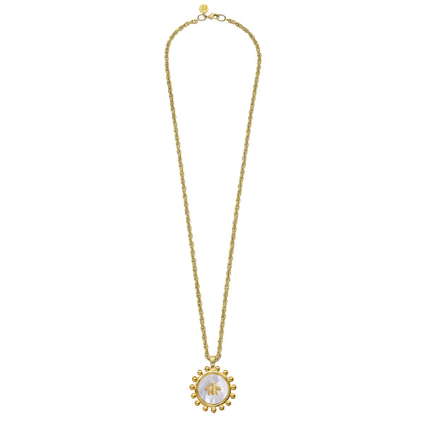 Long Mother of Pearl Bee Necklace