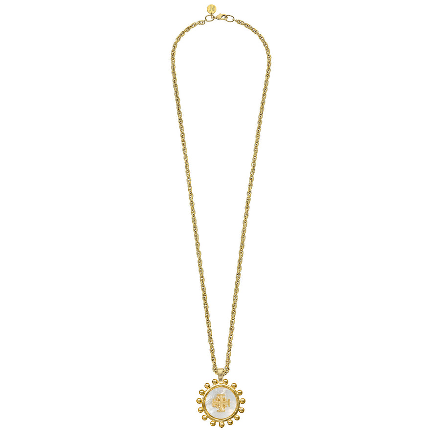 Long Mother of Pearl Jerusalem Cross Necklace