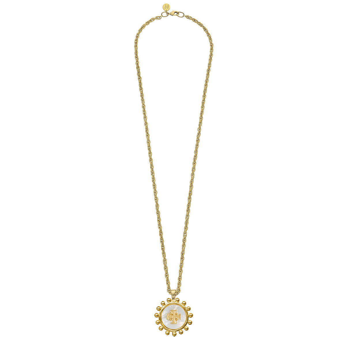 Long Mother of Pearl Jerusalem Cross Necklace