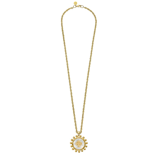 Long Mother of Pearl Jerusalem Cross Necklace