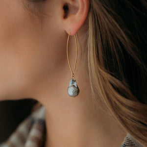 Grey Baroque Pearl Threader Earrings