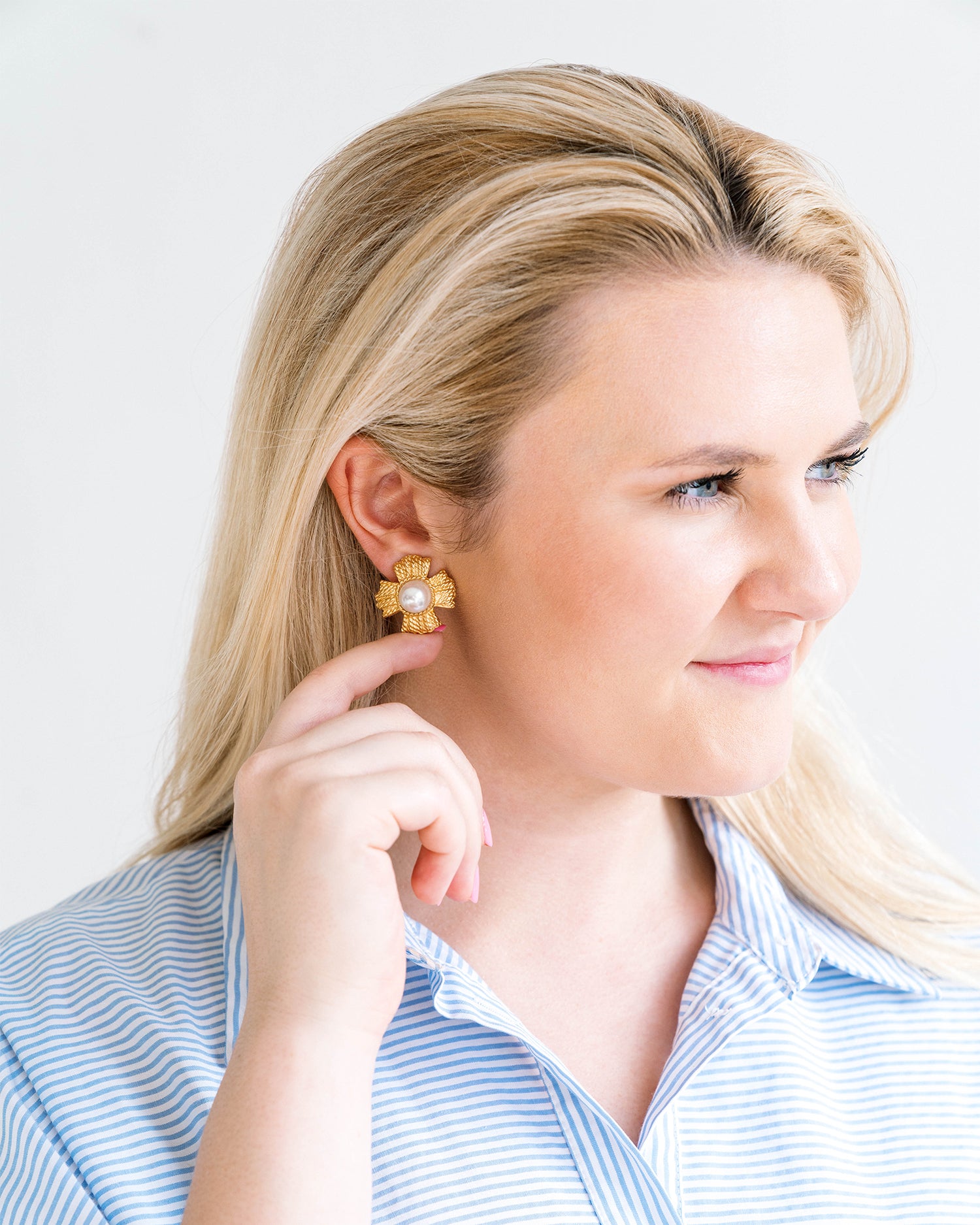 Braided Cross Pearl Studs