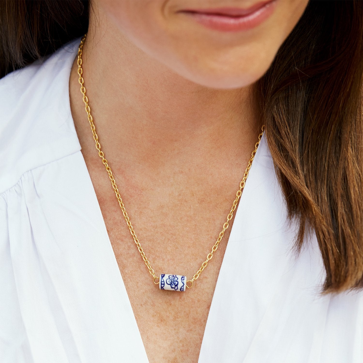 Blue & White Allie Spool Necklace