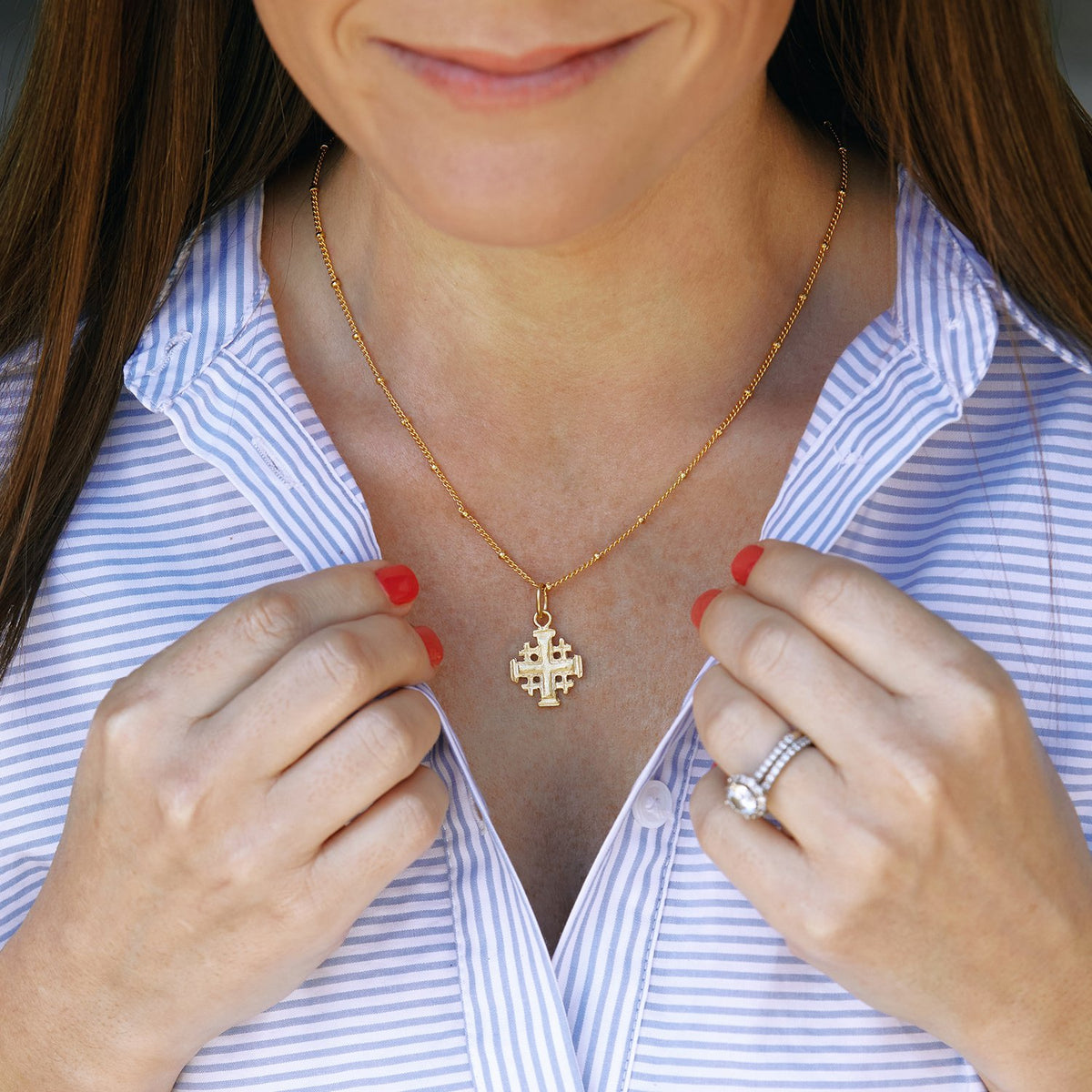 14K Yellow Gold Jerusalem Cross Necklace Pendant with Diamonds, Jewelry |  My Jerusalem Store