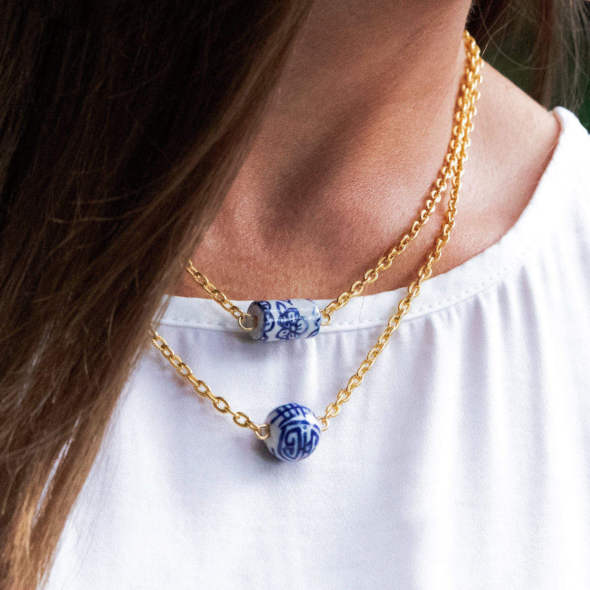 Blue & White Allie Spool Necklace